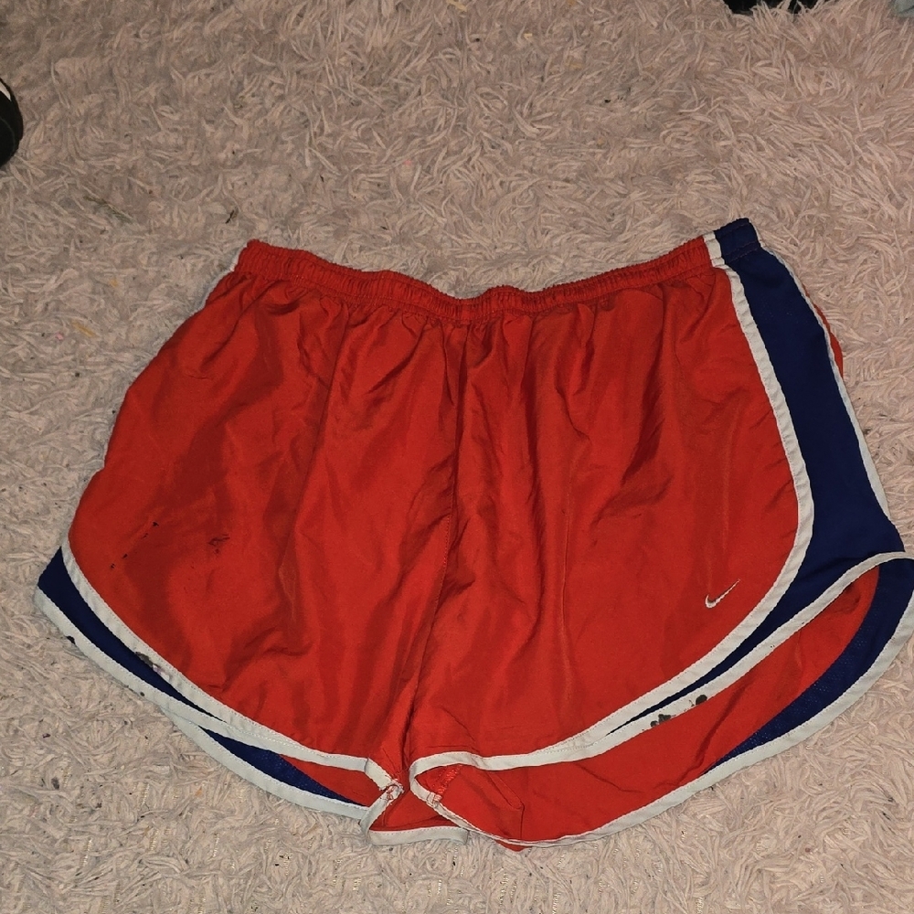 NIKE (1XL) Red and Blue Athletic Shorts Lightweight Design (Paint Stains)